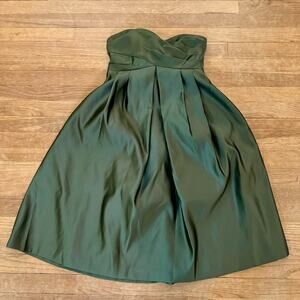 Melissa Sweet satin-look olive green strapless a-line knee length dress 6
b28